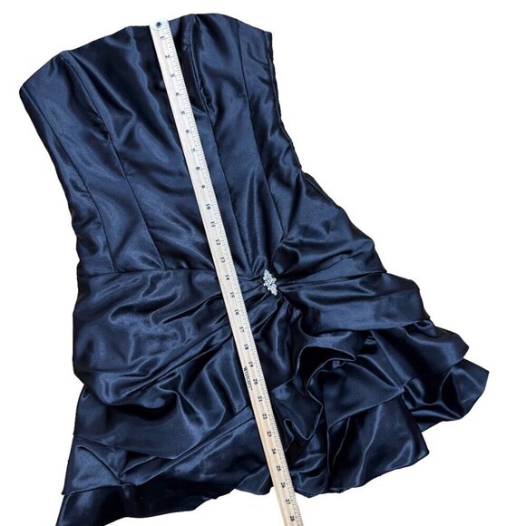 JESSICA MCCLINTOCK GUNNE SAX Puffy Waist 80s Strapless Satin Mini Black Dress  5 - Picture 10 of 14